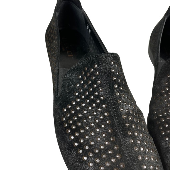 Sesto Meucci Black Suede SlipOn 9 Narrow Hovercraft Sole Silver Punched Leather - Picture 9 of 16